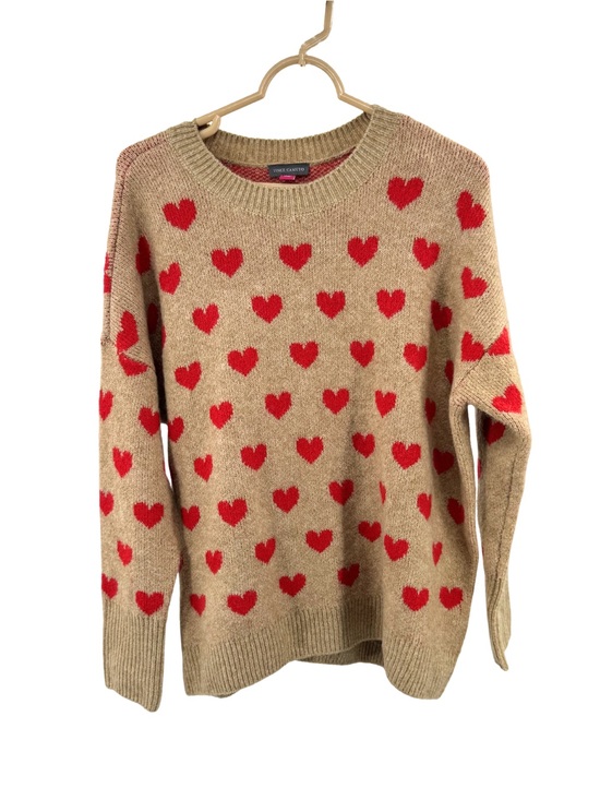 Vince Camuto Sweaters - Vince Camuto Beige Crewneck Sweater Red Heart Motif M oversized casual winter
